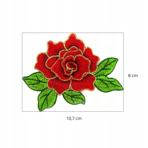 Nášivka 3D FLOWER RED ruže so zlatým lemom