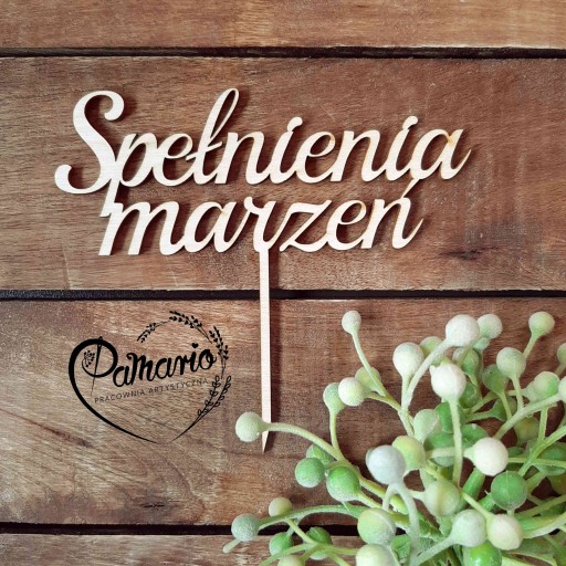 Dekoračný topper splnený snov 14 cm prírodný