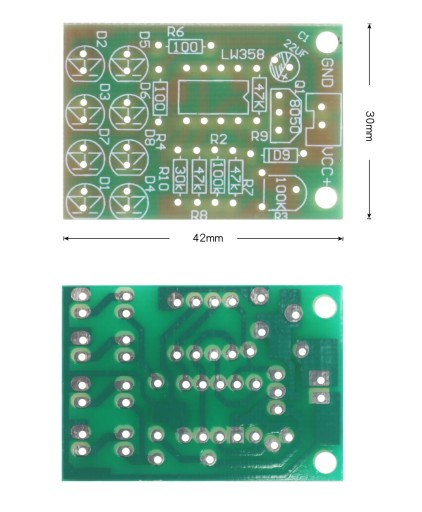 Blikanie 8 LED diód, nastaviteľné, učenie sa spájkovať