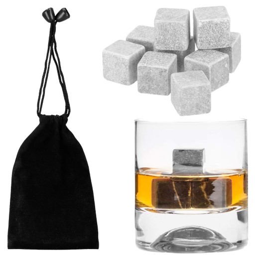 CHLADIACI KAMEŇ NÁPOJOVÝ KOCK NA WHISKY SADA 9 ks, ŽULOVÉ VRECKO