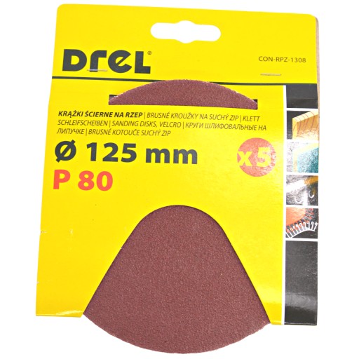 BRÚSNE PAPIEROVÉ KOTÚČE NA VELCRO 125mm P80 - 5 ks
