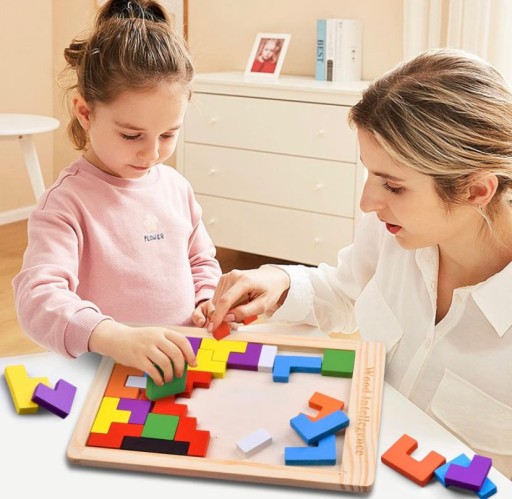 TETRIS PUZZLE PUZZLE DREVENÉ BLOKY BLOKY TICK CROSS MONTESSORI 3V1
