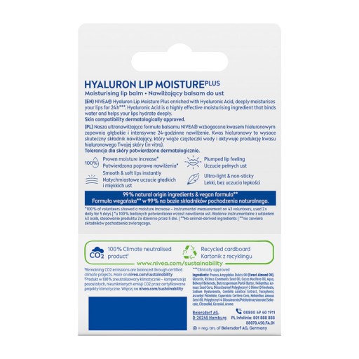 NIVEA Hyaluron Moisture Plus Balzam na pery Transparent 4,8 g