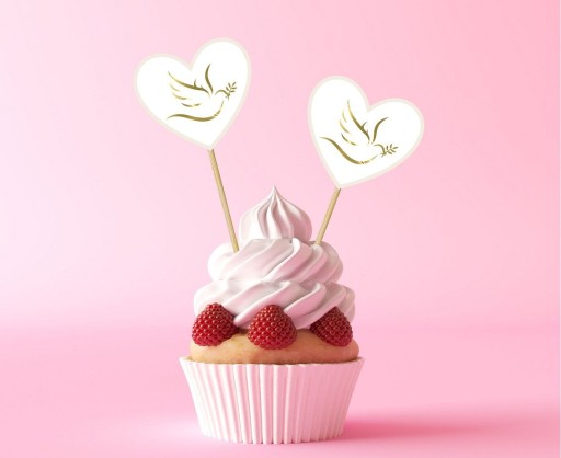 Hostie na muffiny Srdce s holubicou - 6 ks.