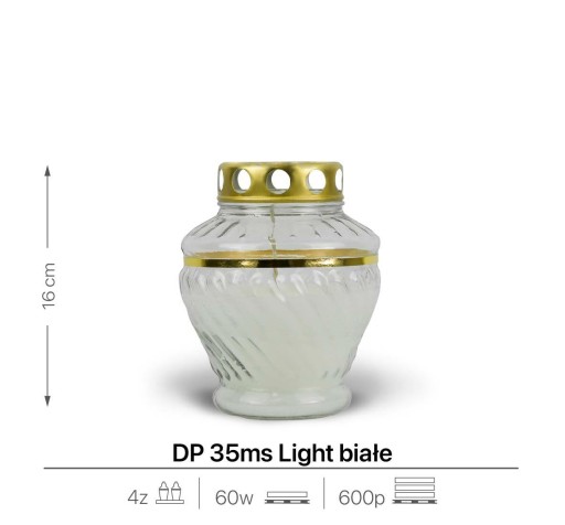 Sviečka sypaná 16 cm Biela DP35ms