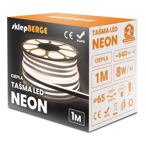 NEON LED pásik 230V 8W teplý IP68 1m Jednotné svetlo na nábytok