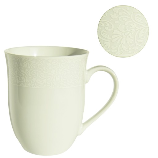 Veľký biely porcelánový hrnček 450 ml čipkované hrnčeky Rina 1079