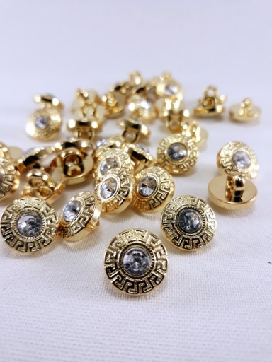 Plastový metalizovaný zlatý gombík s 13 mm kryštálom, 2 KS