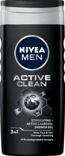 NIVEA ACTIVE CLEAN Pánsky sprchový gél 3v1 s aktívnym uhlím 250ml