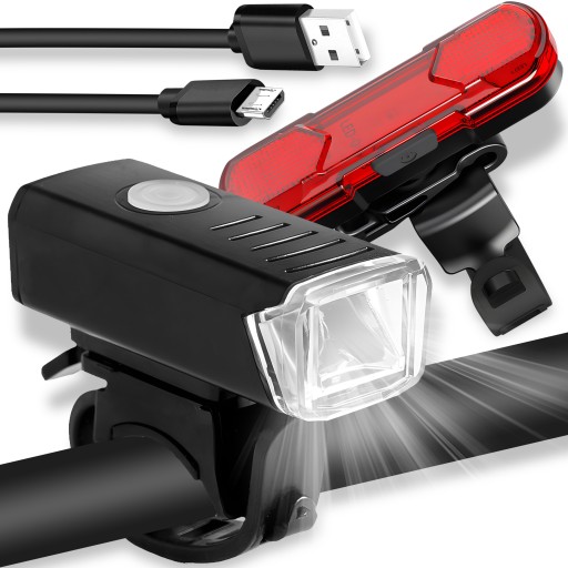 LED CYKLISTICKÁ LAMPA NA BICYKEL, NA RIADTIKÁ, VÝKONNÁ, NABÍJACIA, USB + ZADNÁ