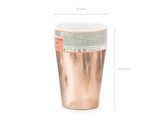 Rose Gold narodeninové papierové poháre narodeninové poháre 220ml 6 kusov