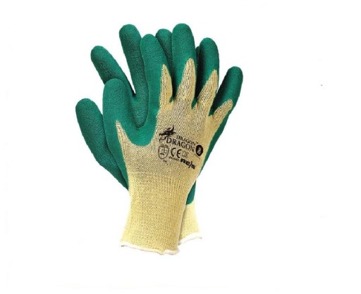 Hrubé ochranné potiahnuté pracovné rukavice DRAGON GREEN RDRYZ 11 odolné