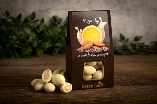 Pražené mandle v bielej čokoláde v citrónovom prášku 100 g Green Touch