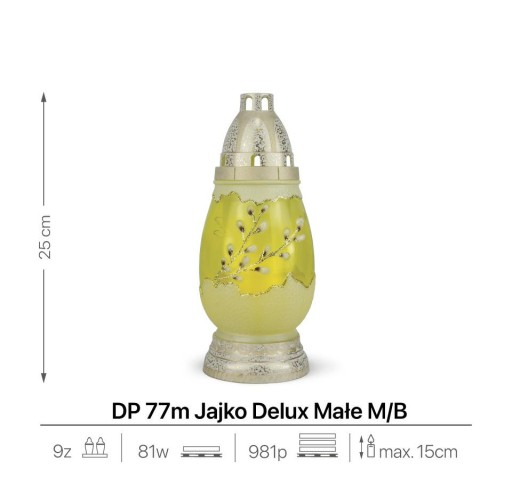 Veľkonočné sviečkové vajíčko 25 cm žlté DP77m Delux sklenená maľovaná sviečka