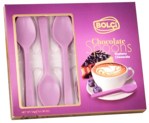 Čokoládové lyžičky Bolci s príchuťou bielej čokolády, tvarohového koláča a čučoriedok 54g
