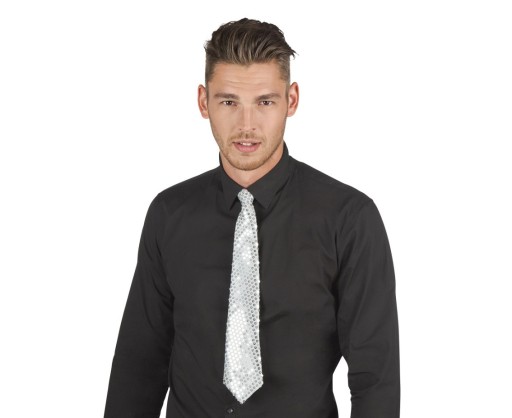 Party kravata Karnevalový doplnok strieborná lesklá 40 cm