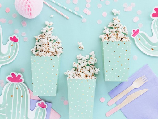 Popcorn Bucket Boxs Mentové občerstvenie so zlatými bodkami Narodeninové 6 ks.