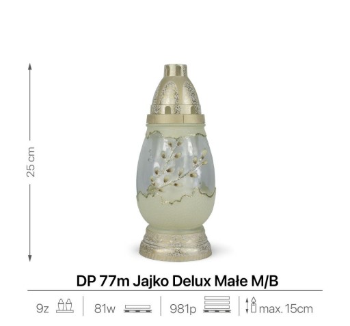Veľkonočné sviečkové vajíčko 25 cm biela DP77m sklenená sviečka s vymeniteľnou vložkou