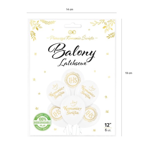 SPOLOČENSKÉ BALÓNY biele a zlaté IHS GOŁABEK 30 cm 12 palcov sada 6 kusov