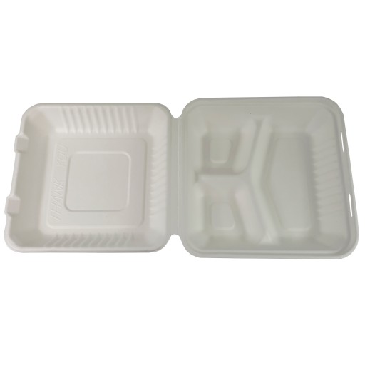 3-priehradkový OBEDOVÝ BOX z CUKROVEJ TRSTINY, SILNÝ, 230x230x75mm, balenie 10 kusov