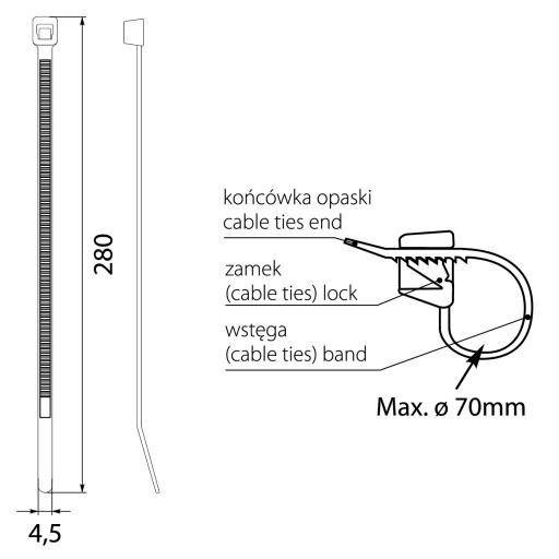 Čierna svorka OZC 45-280 UV, 4,5x280, max. 100 ks