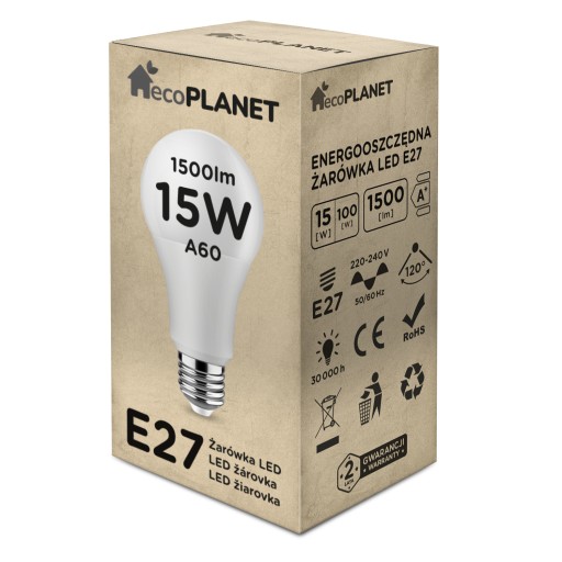 E27 A60 LED žiarovka 15W 1500lm ecoPLANET COLORS