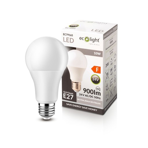 E27 LED žiarovka 10W 24V, neutrálna farba