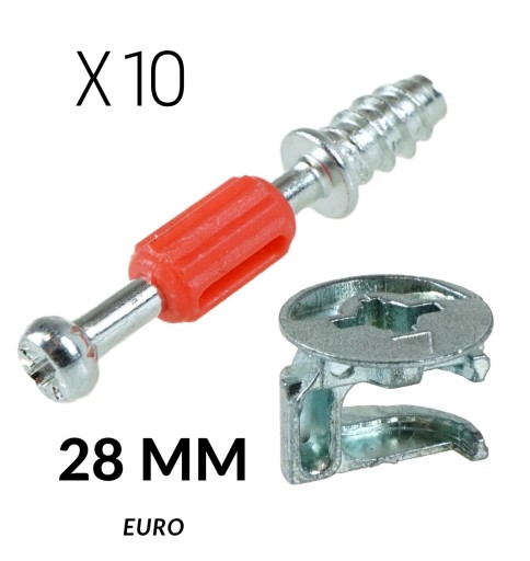 10 x Excentrická spojka na nábytok, háčik EURO 28