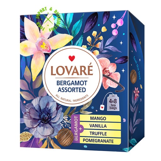 Lovare Bergamot Rozmanitý čajový set perfektný darček 4 príchute 32 obálok