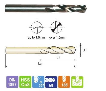 Krátky vrták NWKk 5,9 HSSCo8 kobalt YG-1