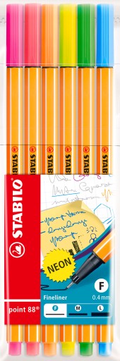 Sada jemných vložiek Stabilo Point 88, mix, 6 neónových farieb