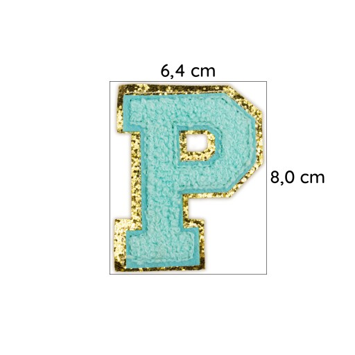 PATCH Písmo azúrové, veľké PÍSMENO P, trblietavé modré