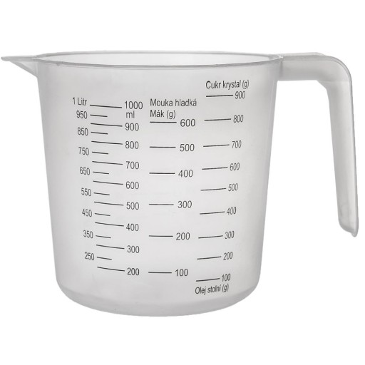 KUCHYŇSKÁ odmerka, hrnček s odmerkou na odmeranie potravinárskych výrobkov, 1L