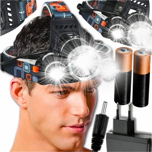VÝKONNÁ LED HLAVOVÁ LAMPA DO HLAVY, BATÉRIA, VODEODOLNÁ, USB kábel