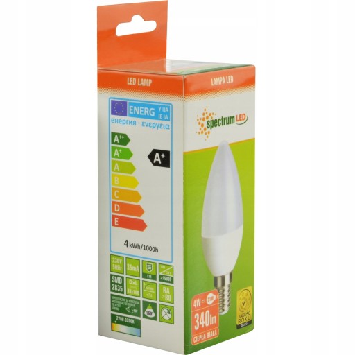 LED žiarovka na sviečku SMD 2835 E14 WARM 340lm 4W