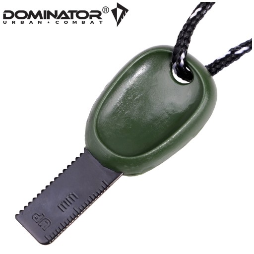 Turistický magnéziový zapaľovač malý kľúčik DOMINATOR KOMPAS PÍSKAL Olivový
