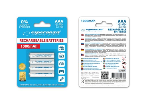 4 výkonné batérie AAA HR3 R3 1000mAh 1,2V Ni-MH