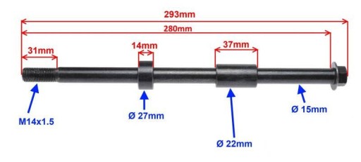 Os zadného kolesa m14x280 pre Junak 901 sport 293mm 15mm