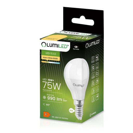 LED žiarovka E14 P45 MALÁ GUĽA 10W = 75W 3000K Teplá farba CCD LUMILED