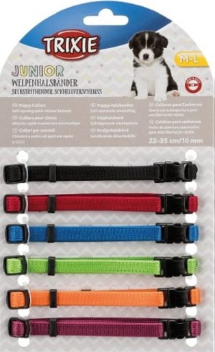 JUNIOR obojky pre šteniatka, M–L: 22–35 cm/10 mm, 6 ks, rôzne farby