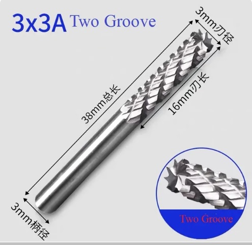 Karbidový pilník 3mm 16mm 38mm VHM na oceľ, fréza A - 2 dvojité čepele