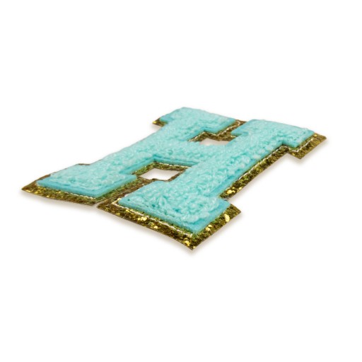 PATCH LETTER H, trblietky, modrá, azúrová
