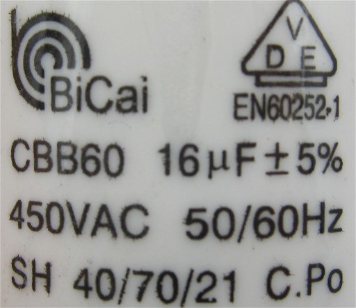 GTooL CAPACITOR KD8 CBB60 16µF 450VAC C 50/60Hz