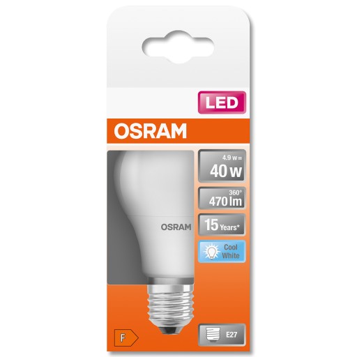 E27 LED žiarovka 4,9W = 40W 4000K Neutrál OSRAM