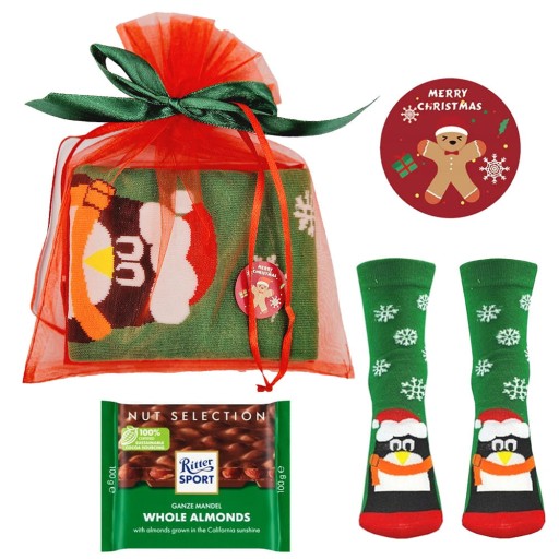 DARČEKOVÝ SET PONOŽKY + RITTER SPORT Čokoláda vo vrecúšku