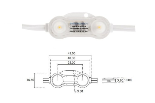 BERGMEN RX-2 Stark LED modul 12VDC 0,48W 44lm 3000K Samsung dióda IP68