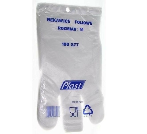 Plastové jednorazové fóliové rukavice, veľkosť M, 100 kusov
