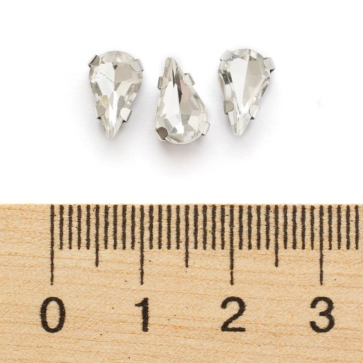 Kamienky na šitie, v košíku, sklo a mosadz, 10x6,5x4,4mm, 10ks