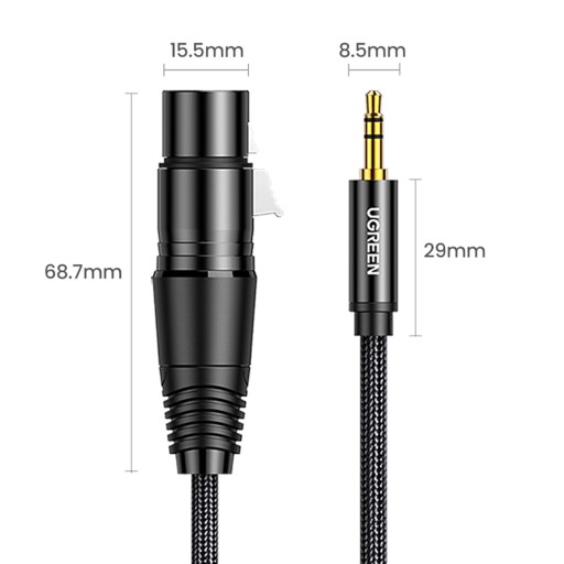 UGREEN ZVUKOVÝ KÁBEL XLR DO MINI jacku 3,5 mm pletaný kábel 1 m