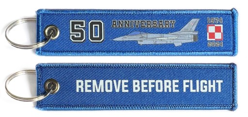 50 rokov ikony letectva F-16, modrá kľúčenka ODSTRÁŇTE PRED LETOM